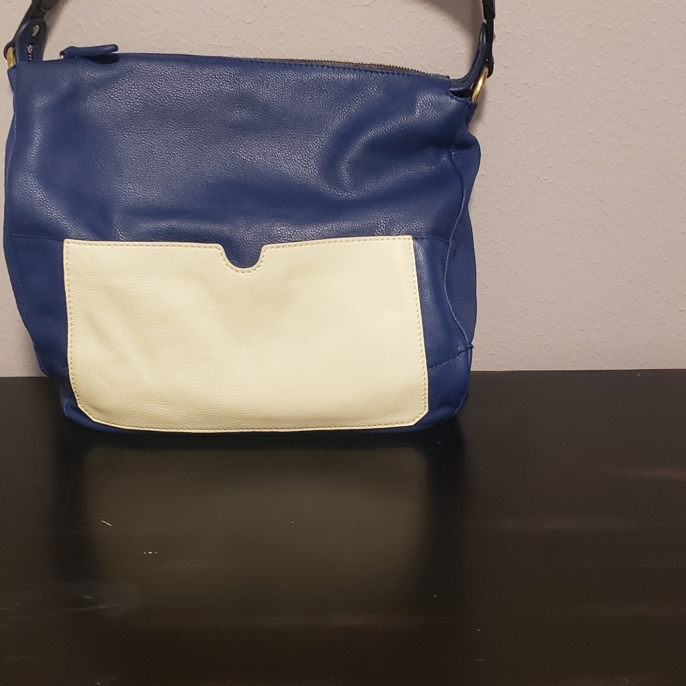 Genuine leather blue & white handbags